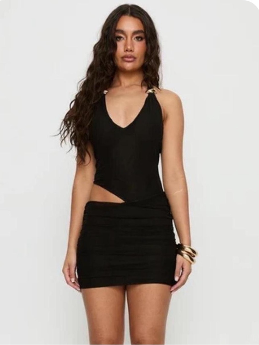 Black Cutout Mini Dress with Gold Accent